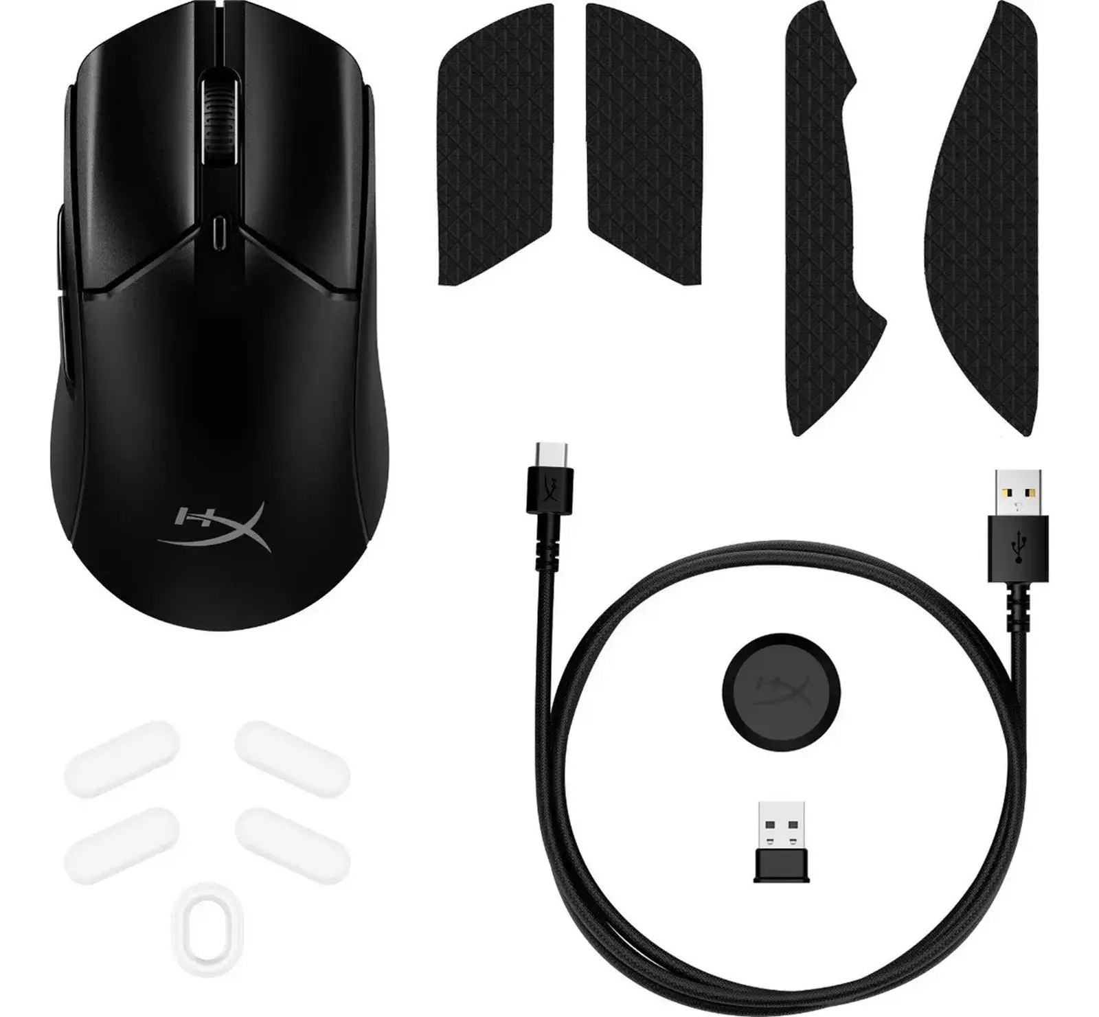 HyperX Pulsefire Haste 2 com cabo e grips.